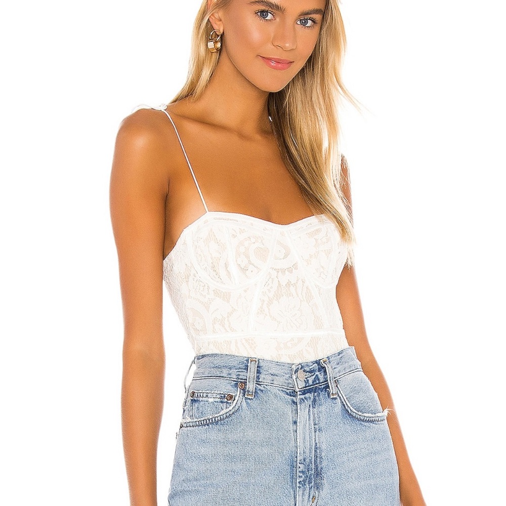 Lace Bustier Cami Top - White/Nude XL